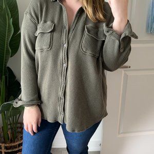 Nomad Olive Aerie Lumberjane Waffle Knit Shirt - M fits like XL